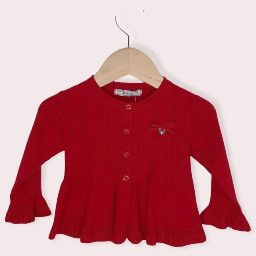 NWT Mayoral Chic cardigan sweater red cable‎ knit peplum hem size 6 months